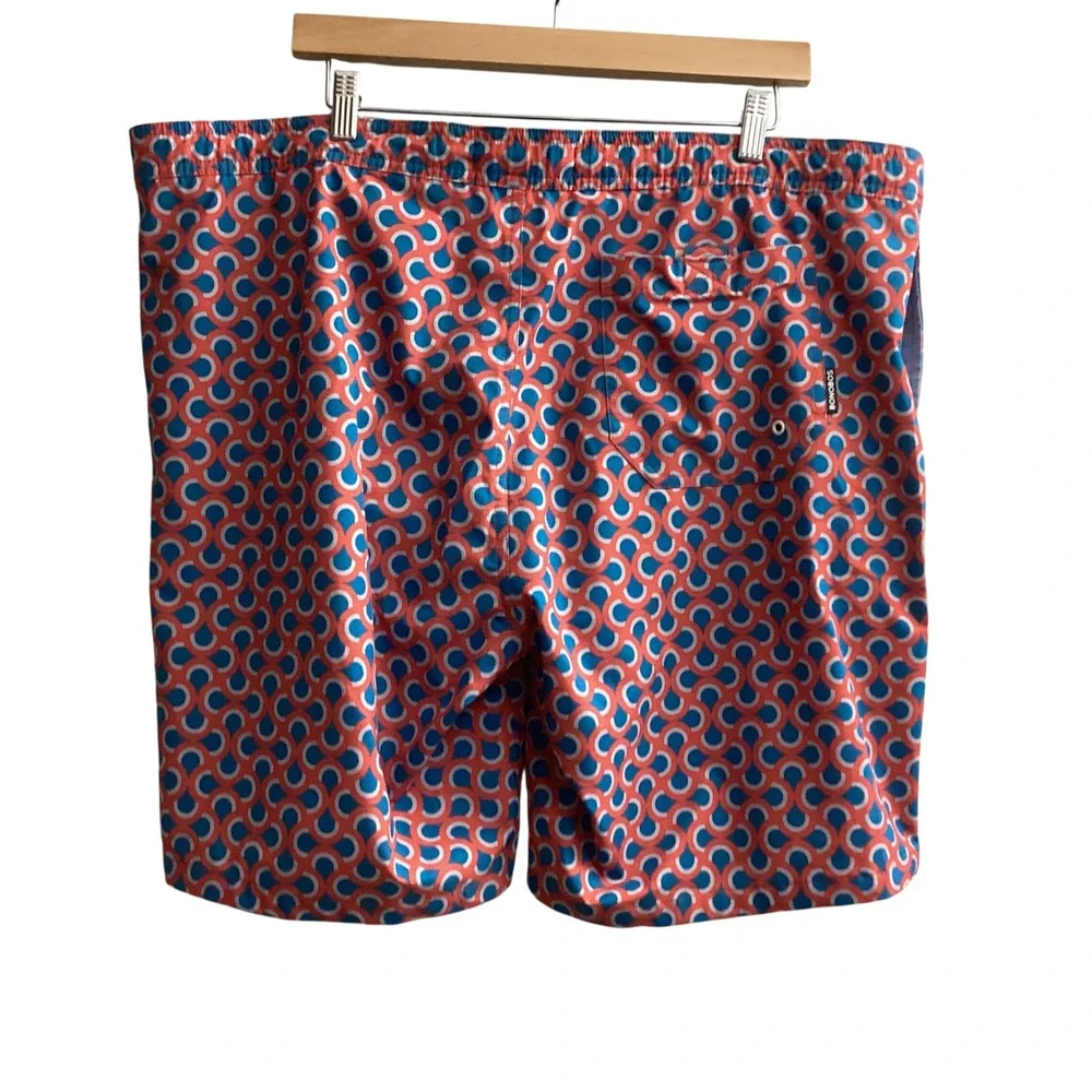 Bonobos Men Swim Trunks Blue Orange Geometric Pattern Elastic Waist Drawstring L